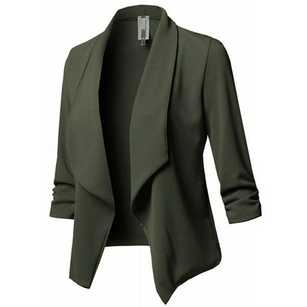 Enlishop Womens Long Sleeve Lapel Slim Work Office Long Blazer Jacket Coat 